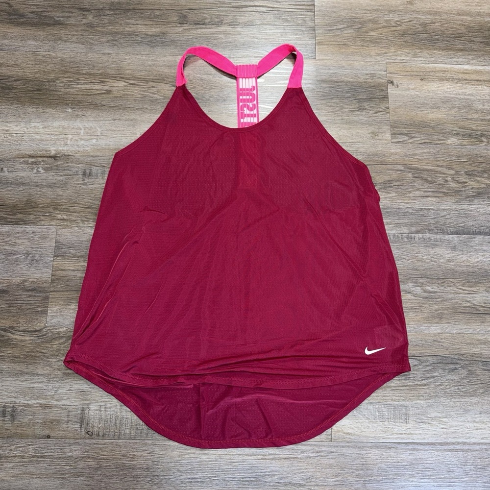Nike Elastika Dri-FIT Tank Top Womens XL Maroon Racerback Strap w/"Just Do It"
